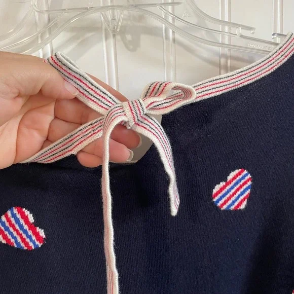 Talbots Patriotic Heart Print Sweater Tie Back Long Sleeve Knit Top Petite Large - Picture 4 of 9